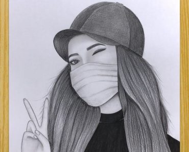 Cute Girl Drawing with a Wearing Mask Step by Step