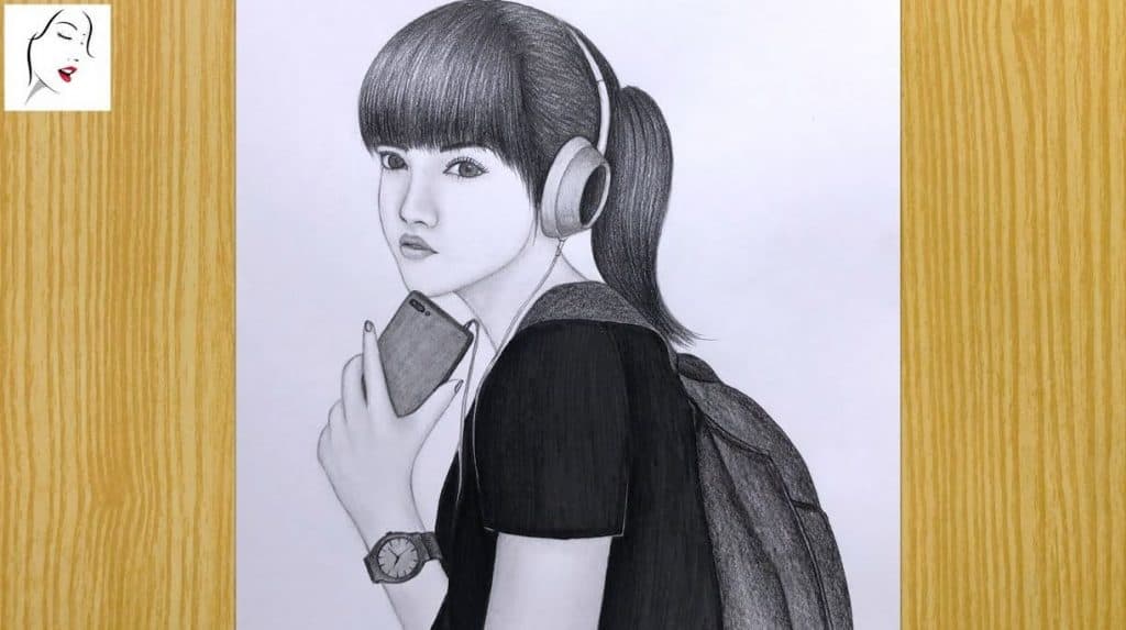 Cute Girl Taking a Selfie Draing