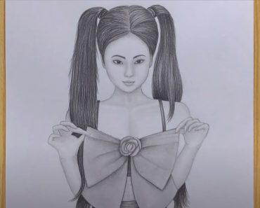 Cute Girl with beautiful Dress Drawing By Pencil