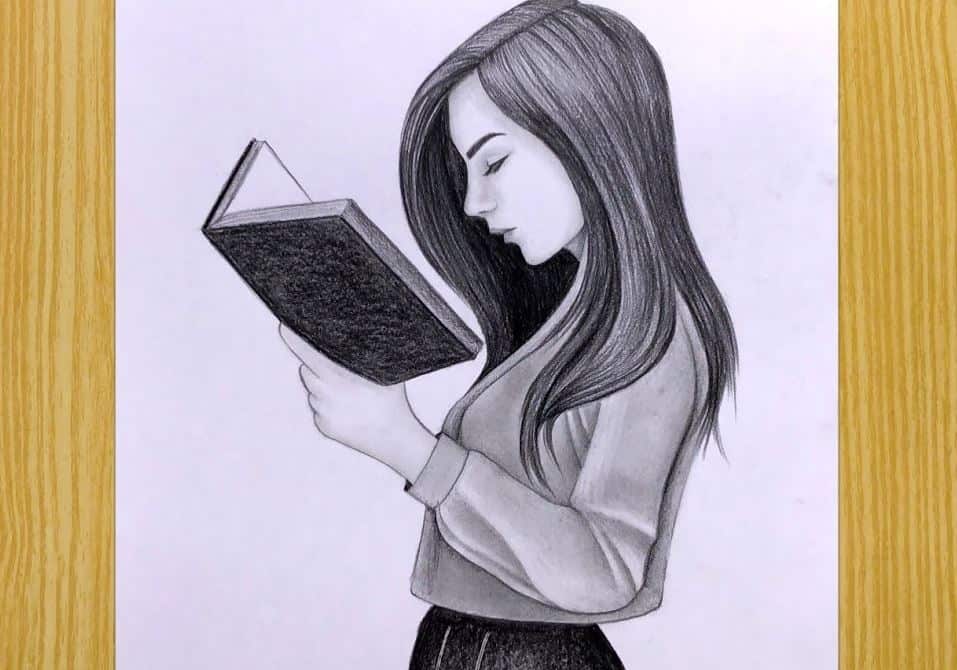 How to draw a Girl reading a book, Easy drawing for beginners