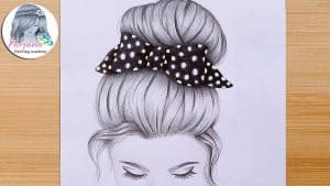How to draw hair bun with a beautiful bow