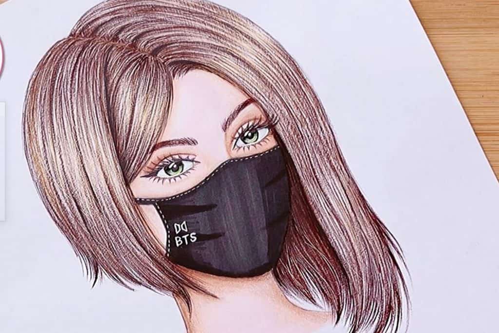 How to draw a girl with BTS Mask