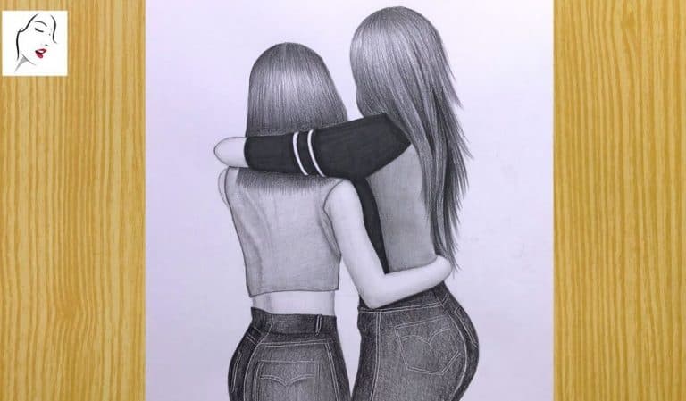 How to draw girls hugging with Pencil