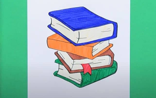 how to draw a stack of books step by step