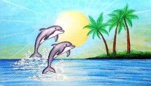 How to draw scenery of Dolphin in beach
