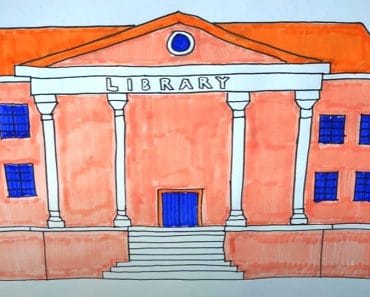 How To Draw A Library Step by Step