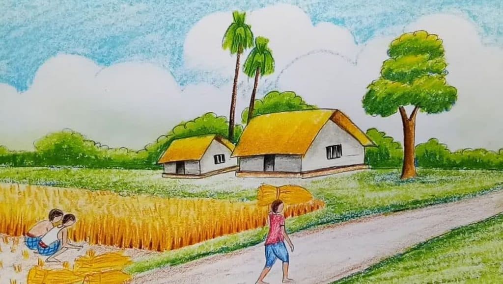 How to draw Scenery of Late autumn step by step