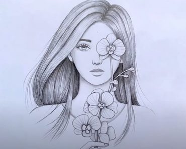 How to draw a girl with Flower with Pencil