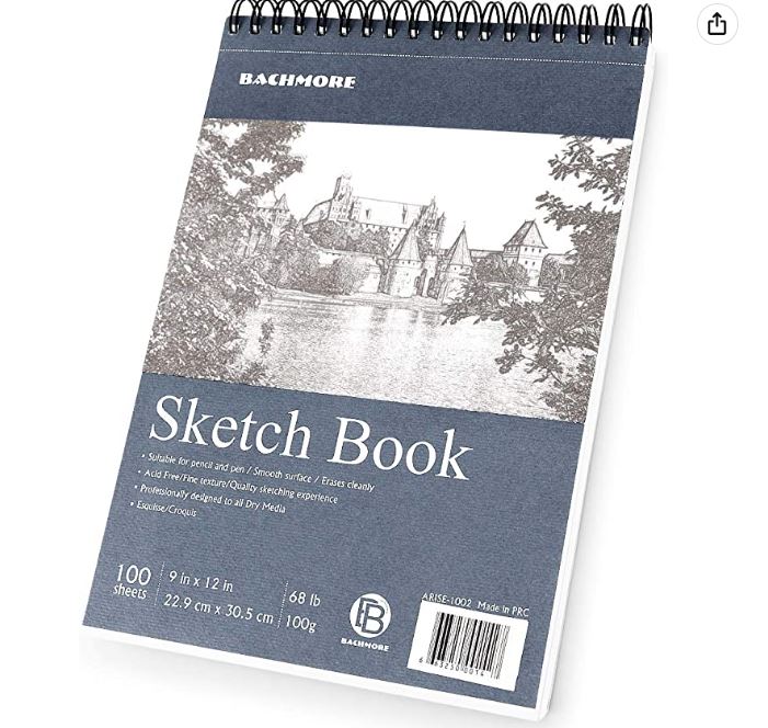 Bachmore Sketchpad 9X12″ Inch (68lb/100g), 100 Sheets of TOP Spiral Bound Sketch Book for Artist Pro & Amateurs