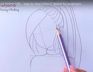 Sketch of an anime girl character in progress, showcasing step-by-step drawing techniques for beginners using pencil sketches.