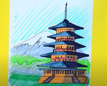 How to Draw a Pagoda Step by Step || Japanese Pagoda