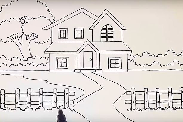 How to draw a Village House Step by Step || Village Screnery Drawing