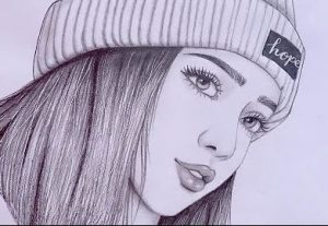Beautiful Girl wearing winter cap Drawing