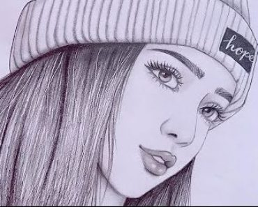Beautiful Girl wearing winter cap Drawing