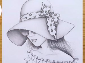 Girl wearing Sun Hat and Sunglass Drawing