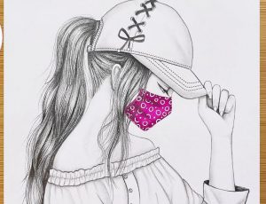Girl wearing face mask with hat Drawing