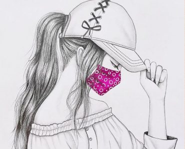 Girl wearing face mask with hat Drawing