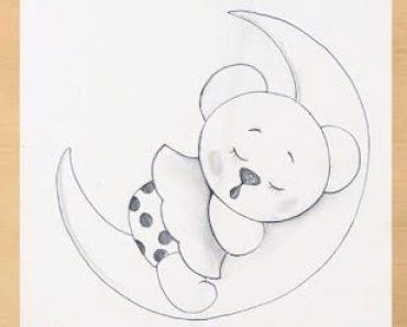 Teddy Bear Sleeping On The Moon Drawing