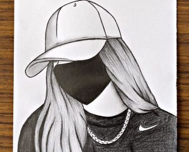 Girl with mask Drawing with Pencil Step by Step