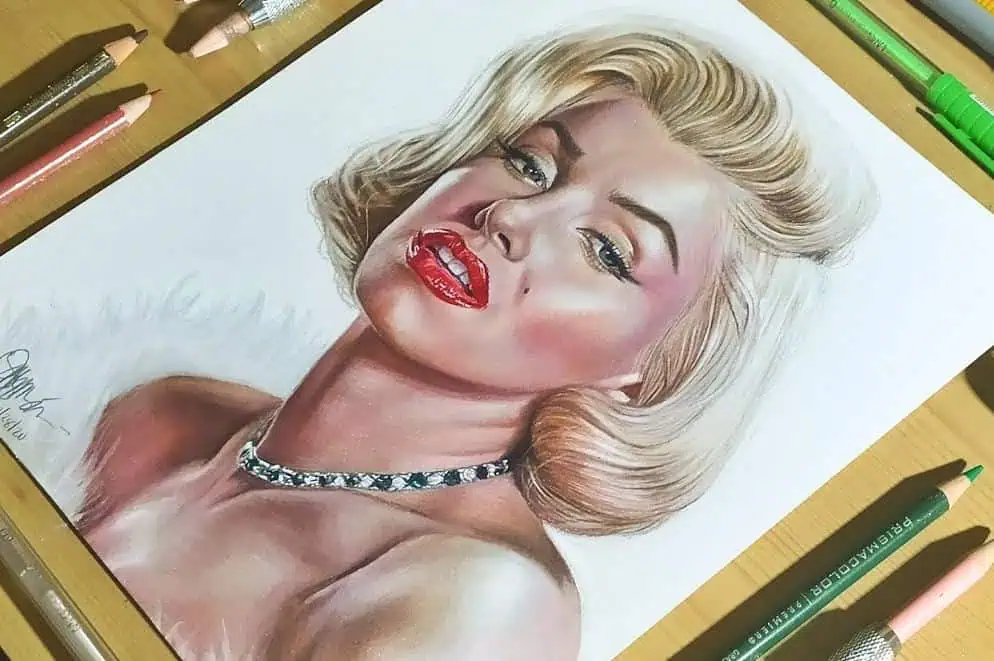Marilyn Monroe Drawing with Color Pencil