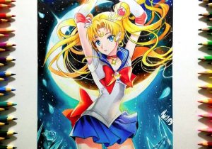 Sailor Moon Drawing with Color Pencils
