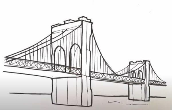 How to Draw Brooklyn Bridge Step by Step