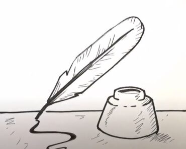 How to Draw a Feather Pen (Quill pen) Step by Step