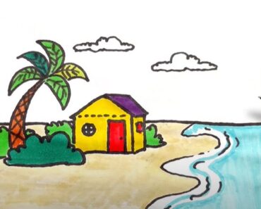 How to Draw a Beach House || Beach scene drawing
