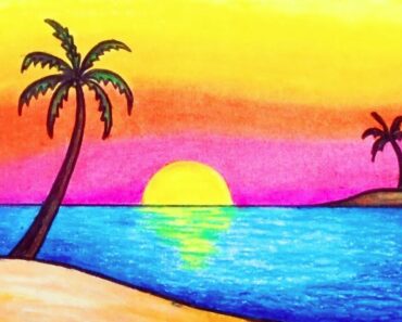 How to Draw a Beach Sunset || Scenery Drawing
