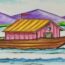 How to Draw a Houseboat Step by Step || Landscape Drawing