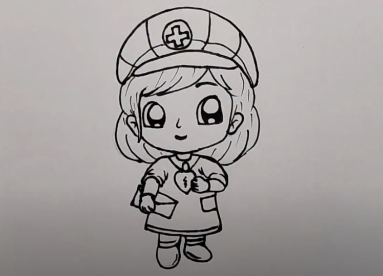 How to draw a Cute Cartoon Nurse Step by Step
