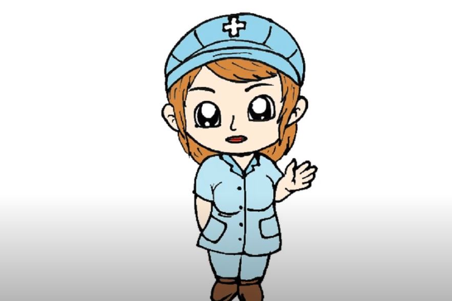 How to draw a cute nurse girl step by step