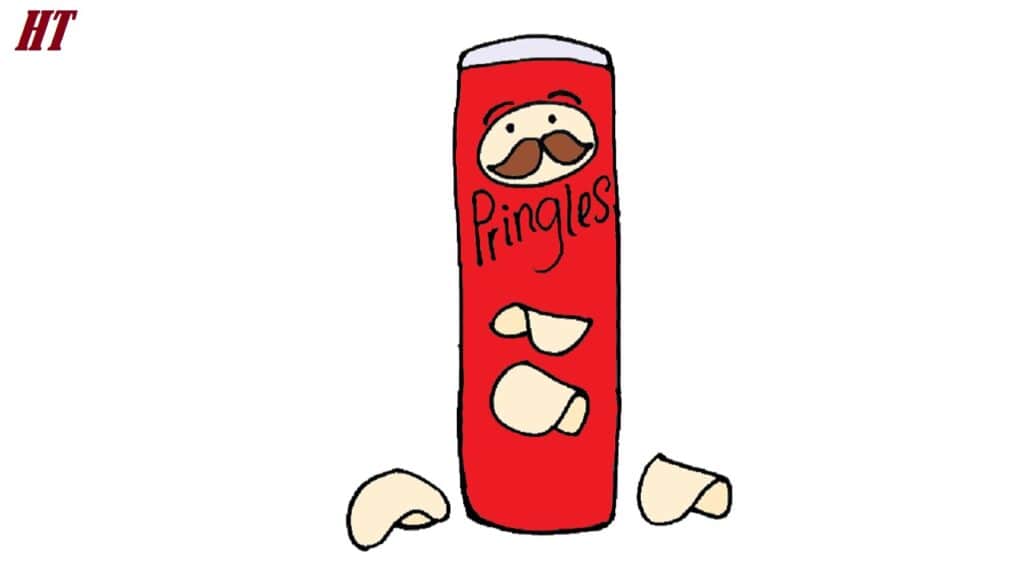 Drawing a cartoon Pringles can step by step, how to draw a Pringles chip, easy drawing tutorial for beginners.