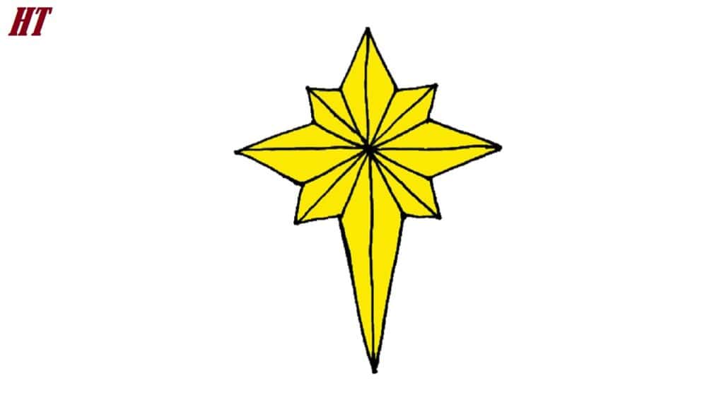 Yellow star drawing tutorial, step by step guide for beginners to learn how to draw a star shape, perfect for learning how to draw star illustrations easily.