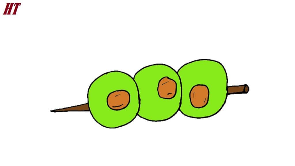 Green guava fruits on a brown stick illustration for step-by-step drawing tutorial.