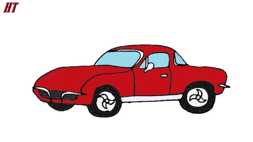 A red vintage car illustration, perfect for step-by-step drawing tutorials, showcasing how to draw cars with simple lines and colors. Ideal for beginners learning how to draw vehicles.