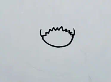 A simple step-by-step guide to drawing a cartoon character's hair in a tutorial format.