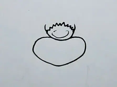 Simple step-by-step drawing of a happy person with curly hair and a big smiling face, perfect for beginners learning how to draw.
