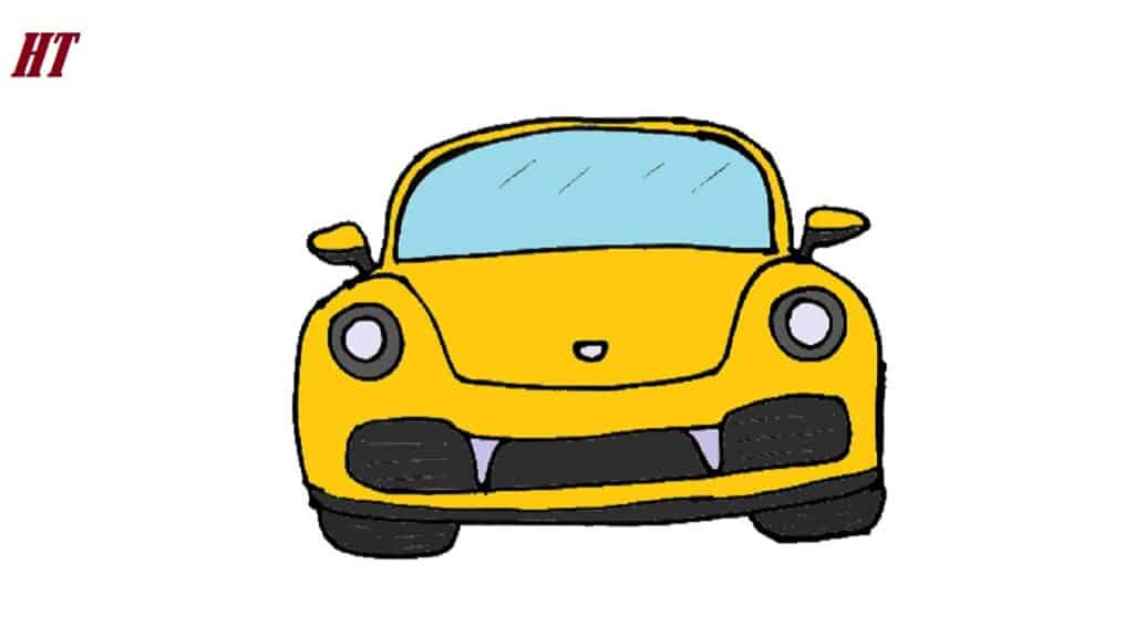 Yellow sports car drawing step by step, beginner-friendly tutorial for step-by-step car illustration, how to draw a car for kids and artists, using simple lines and colors for easy drawing.
