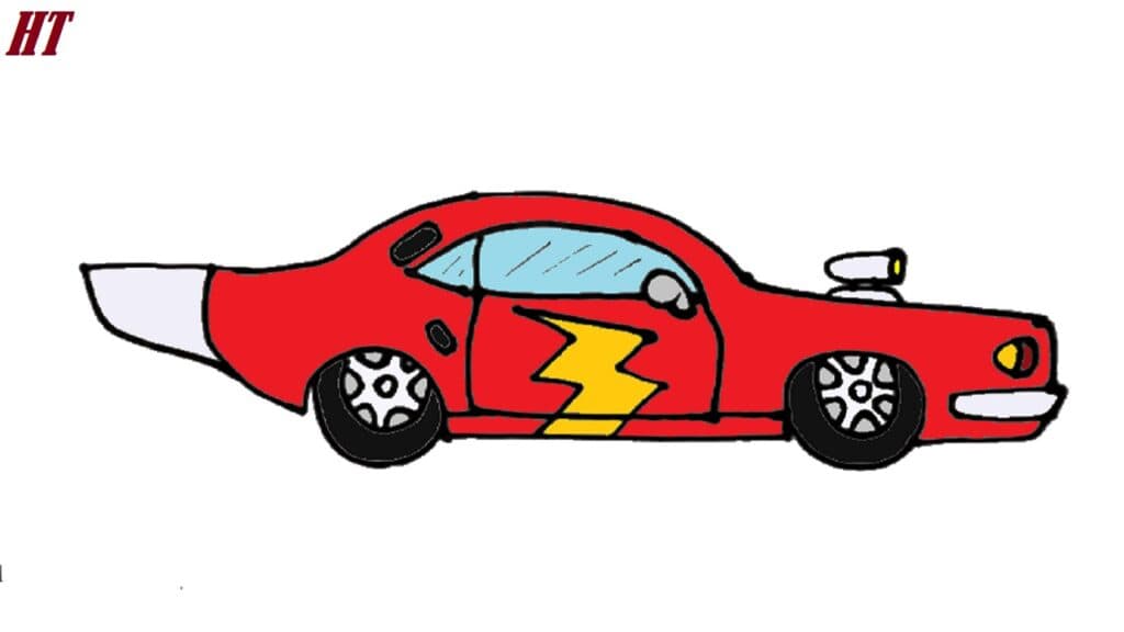 Colorful cartoon car illustration for step-by-step drawing tutorials, emphasizing easy and fun car sketching techniques.