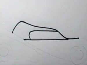 Drawing a car step-by-step illustration with basic lines and shapes for beginners.