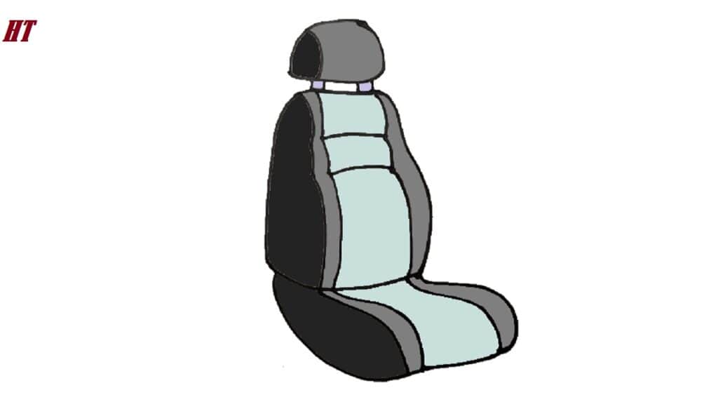 A step-by-step drawing guide for car seat illustration, showcasing how to draw a car seat with simple lines and shading techniques. Perfect for beginners learning vehicle interior drawings.
