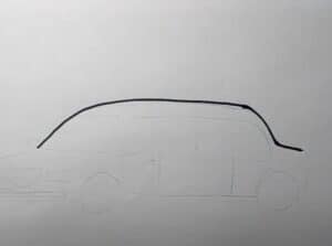 Car sketch outline for drawing step by step, vehicle illustration tutorial, how to draw car for beginners.