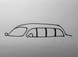 Drawing step by step guide to sketch a car easily for beginners.
