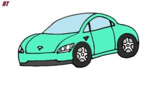 Vibrant green sports car illustration for drawing step-by-step tutorial.