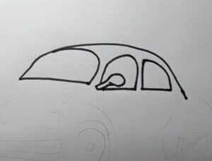 Sketch of a car being drawn step by step, illustrating the process of car drawing tutorials for beginners.