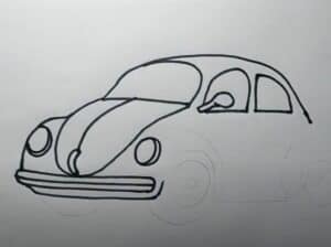 Detailed step-by-step guide to drawing a classic cartoon-style car for beginners. Easy instructions to help you learn how to create vehicle sketches from basic shapes. Perfect for art projects.