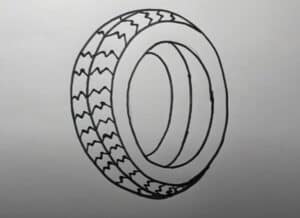 Tire drawing step-by-step illustration for digital art and sketch tutorials.