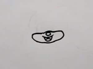 A step-by-step drawing tutorial showing the initial sketch of a cartoon face with a smiling expression.