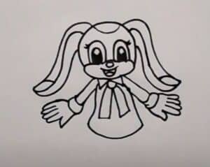 Drawing a cute cartoon bunny character step by step for beginners.
